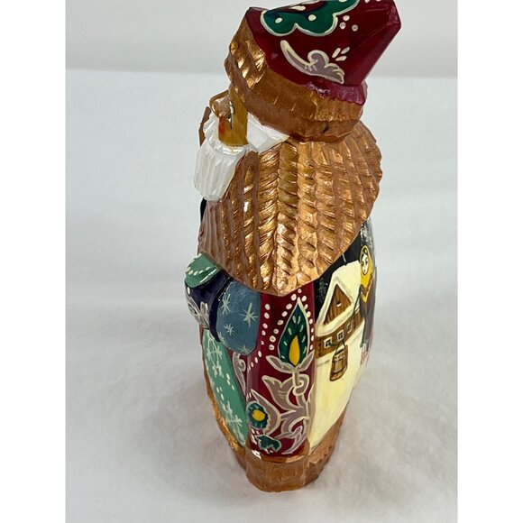 Russian Hand-Carved Wooden Santa Figurine With Staff Hand Painted Signed - Picture 5 of 6